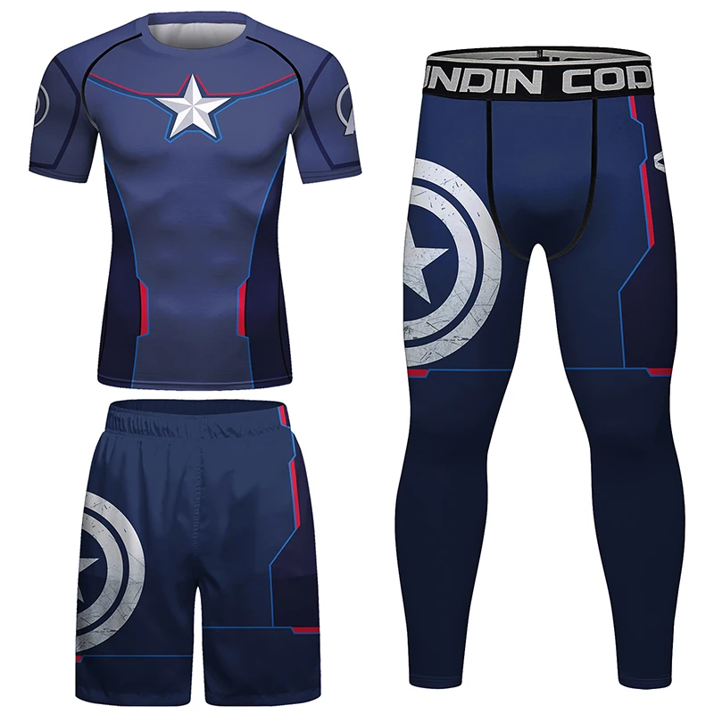 4PCS Sports Suit Bjj Jiu jitsu gi Rashguard T-shirt +MMA Shorts Muay Thai Pants Cool Boxing Grappling Wear Gym Running Clothing