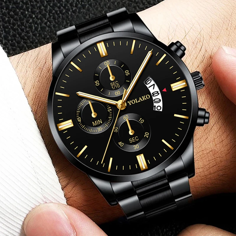 Reloj Hombre Fashion Men Stainless Steel Watch Luxury Calendar Quartz Wristwatch Business Watches Man Clock Relogio Masculino 2