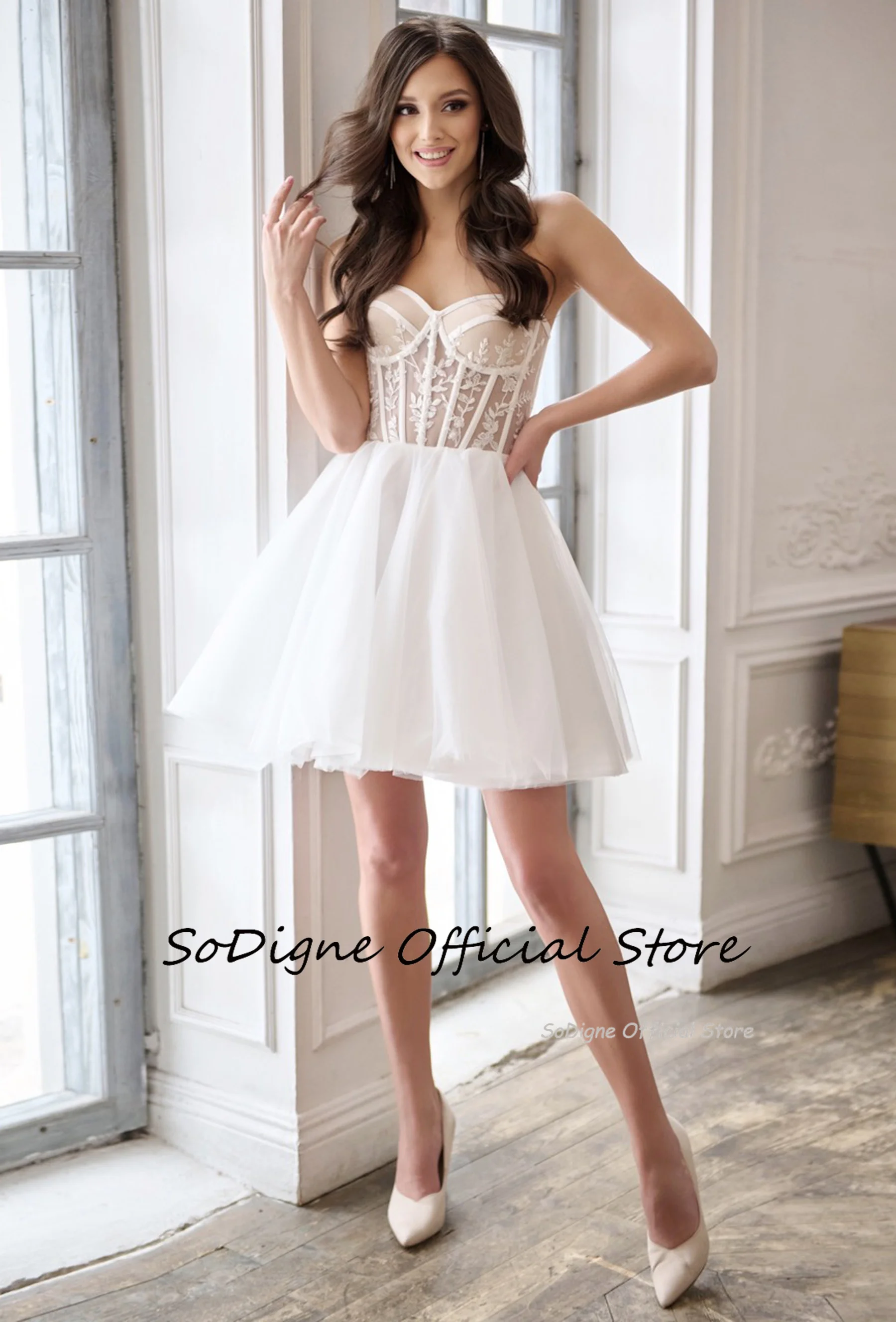 SoDigne A-line Short Wedding Dresses Sweetheart Sleeveless Tulle Mini Bride Dress Simple Lace Up Bridal Gown Vestido De Noiva 12 Sbb52337c88834285863840de4da4c74bi