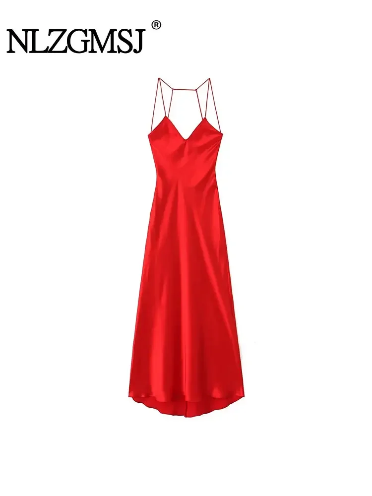 

Nlzgmsj TRAF 2024 Dress Women Backless Slip Dress Woman Ruched Sleeveless Elegant Evening Dresses For Women Sexy Party Dress