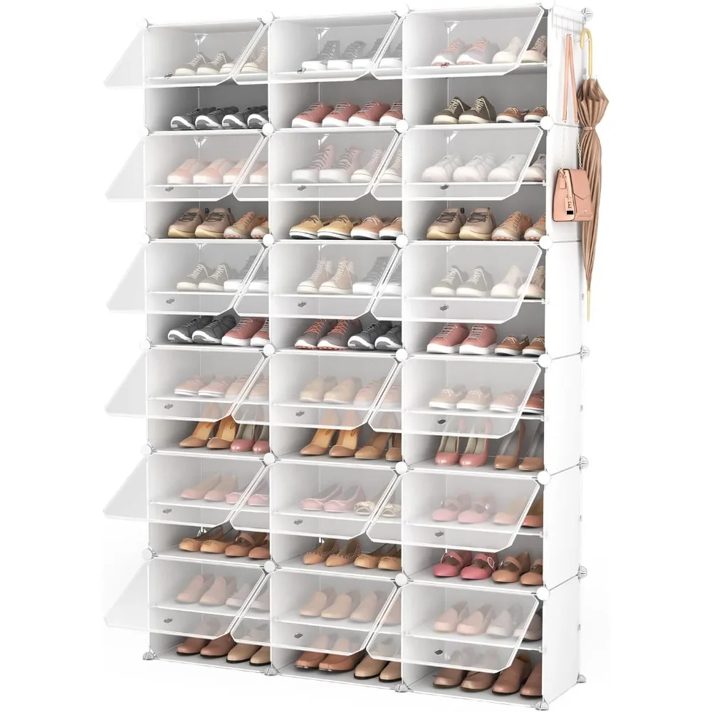 

ROJASOP Portable Shoe Rack Organizer with Door, 72 Pairs White Shoe Storage Cabine Covered Shoe Rack Shoe Organizer for