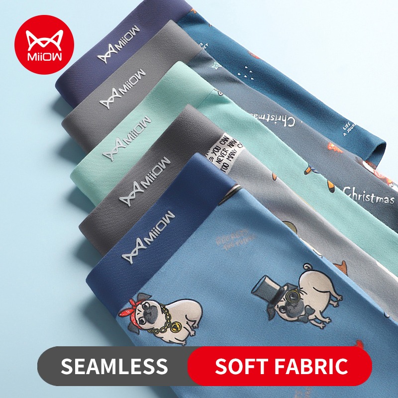 MiiOW 3Pcs Animal Print Boxershorts Cotton Underpants Sexy Men Underwear Boxers Shorts Breathable Plus Boxer Soft Male Panties