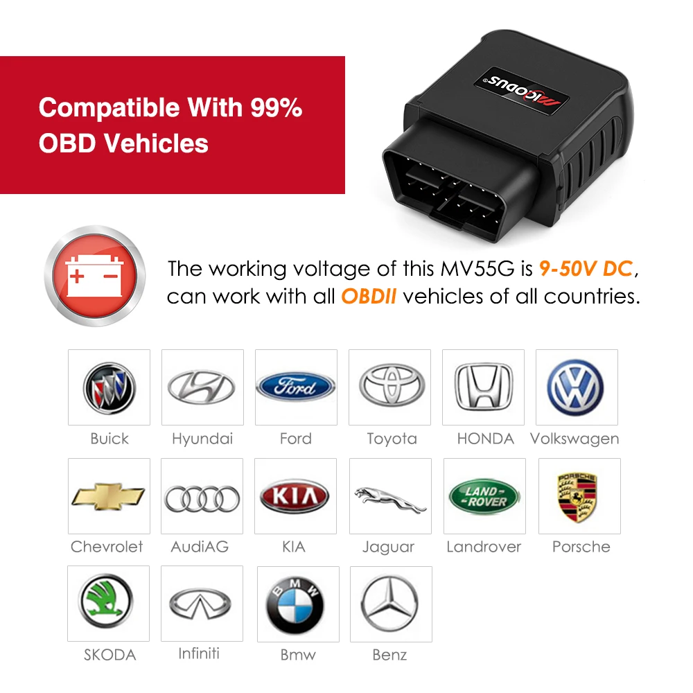 MiCODUS OBD GPS Tracker 4G MV55G 9-50V Engine ON/OFF Alarm GPS Car Tracker Tracking Device Plug Out Alarm LIFETIME Free APP gps tracker car tracker
