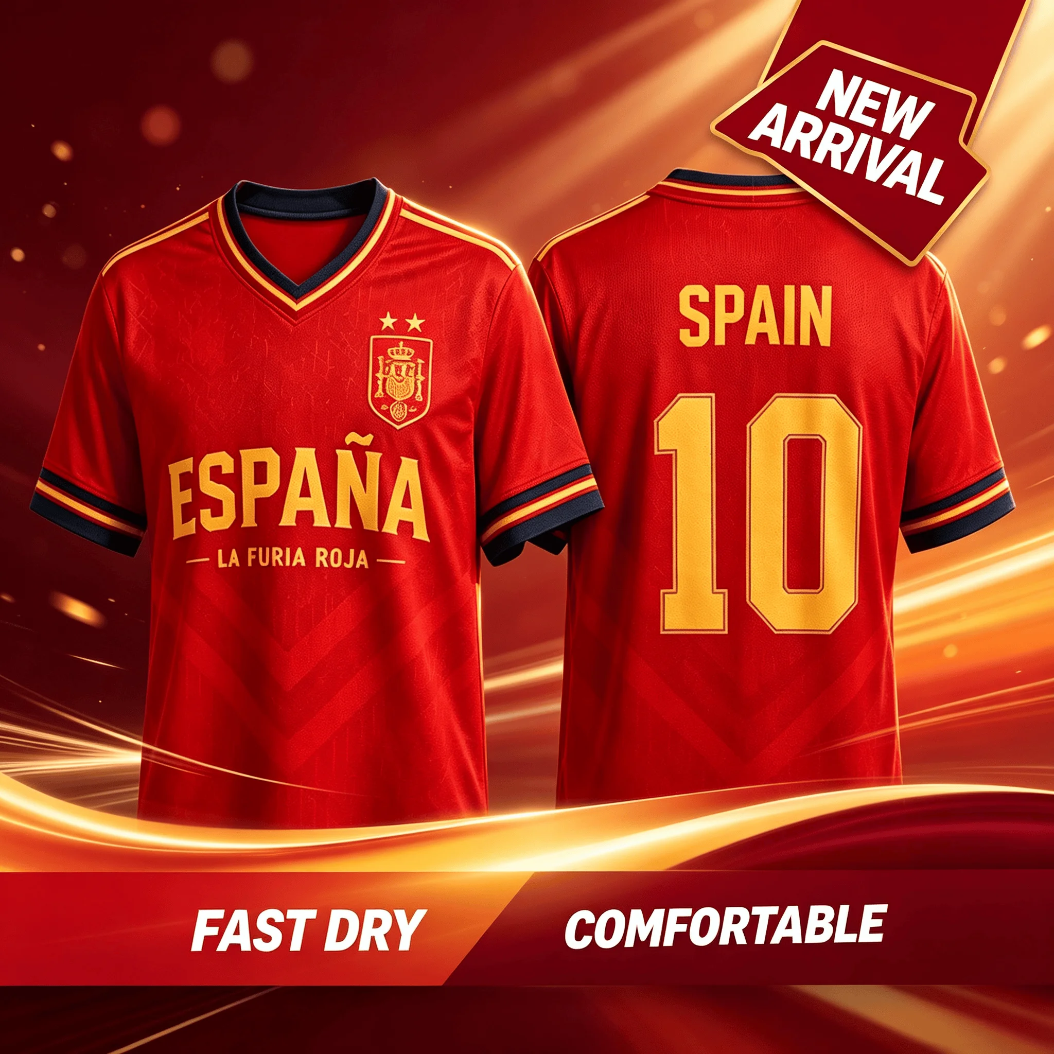 2026 Herren Damen Spanien La Furia Roja Nr.10 Fußballtrikot Schnelltrocknend Sport-Training Kurzarm Familien-Kinder-T-Shirts Mode Unisex