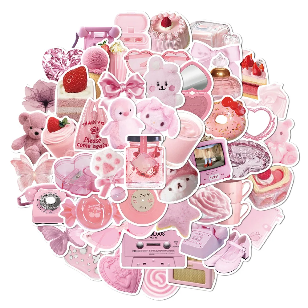 10/30/50Pcs Cartoon Pink Waterproof Graffiti Sticker Aesthetic Decorative Luggage Laptop Guitar Journal Scrapbook Kids Stickers