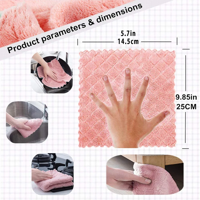 5pcs Double-layer Absorbent Microfiber Kitchen Dish Cloth Non-stick Oil Household Cleaning Cloth Wiping Towel Home Kichen Tool kitchen towel microfiber dish cloths cleaning cloth microfiber towel microfiber wash towel dish cleaning cloth microfiber dish cloth towel cleaning cloth dish cloth