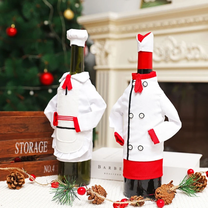 Christmas Wine Bottle Cover Bag Decorative Funny Mini Chef Clothes Hat Champagne Bottle Sleeve Wrap Party Gifts wine bottle cover burlap wine bags