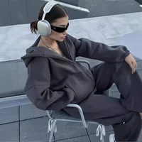 Mode décontracté femmes survêtement ensemble à capuche costume d'entraînement Fitness sport femme vêtements tenue ample taille élastique pantalon de course 4