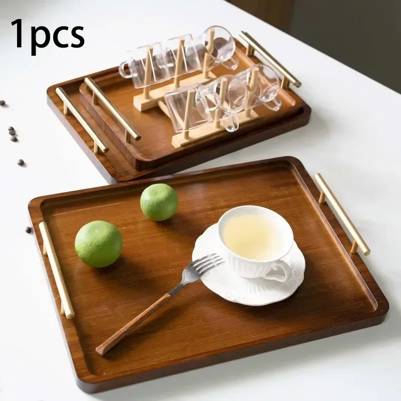 Wooden Serving Tray Utensil Organizer Rectangular Wooden Tray for Water Cup Fruit Food