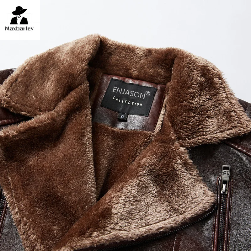 Men Fashion Leather Jacket Men Autumn Motorcycle Slim Fleece Jacket Coat Men Winter Outdoor Casual Motor Biker PU Leather Jacket
