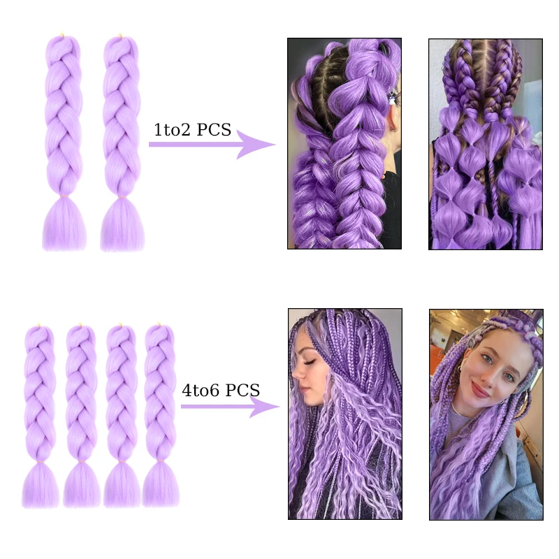 Synthetic Light Purple Braiding Hair Extensions 24inch Pre Stretched Box Jumbo Braids Crochet Hair for Women Girls Kids Wear