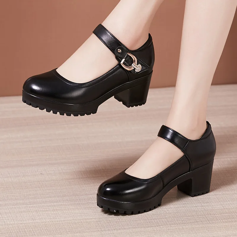 Small Big Size 32-43 Block Heel Platform Shoes 2022 Fall Spring Med Heels Pumps Ladies Wedding Work Shoes for Office