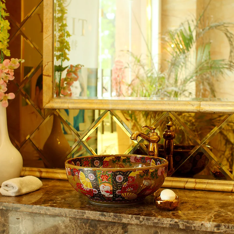 Europe style chinese Jingdezhen Art Counter Top ceramic sinks wash basin bathroom sinks (1)