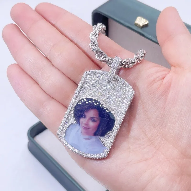 JEWE Custom Memory Charms Iced Out Vvs Moissanite Diamond Hip Hop Custom Dog Tag Necklace With Picture Women's Jewelry Chain