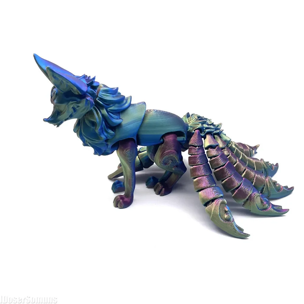 3D Printed Fox Ornament Nine Tailed Fox Figurine With Articulated Tails And Limbs Animal Action Figure Flexible Fidget Toy For Stress Relief Desk Deco