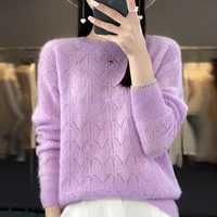 BELIARST vêtements pour femmes pull printemps et automne nouveau tricoté haut creux 100% laine mérinos col rond pull pull en cachemire 1