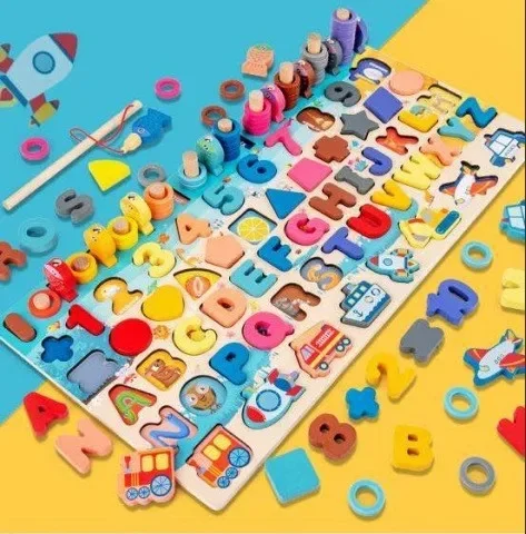 لوحة مونتيسوري الخشبية التعليمية 7 في 1 - أرقام، ح...