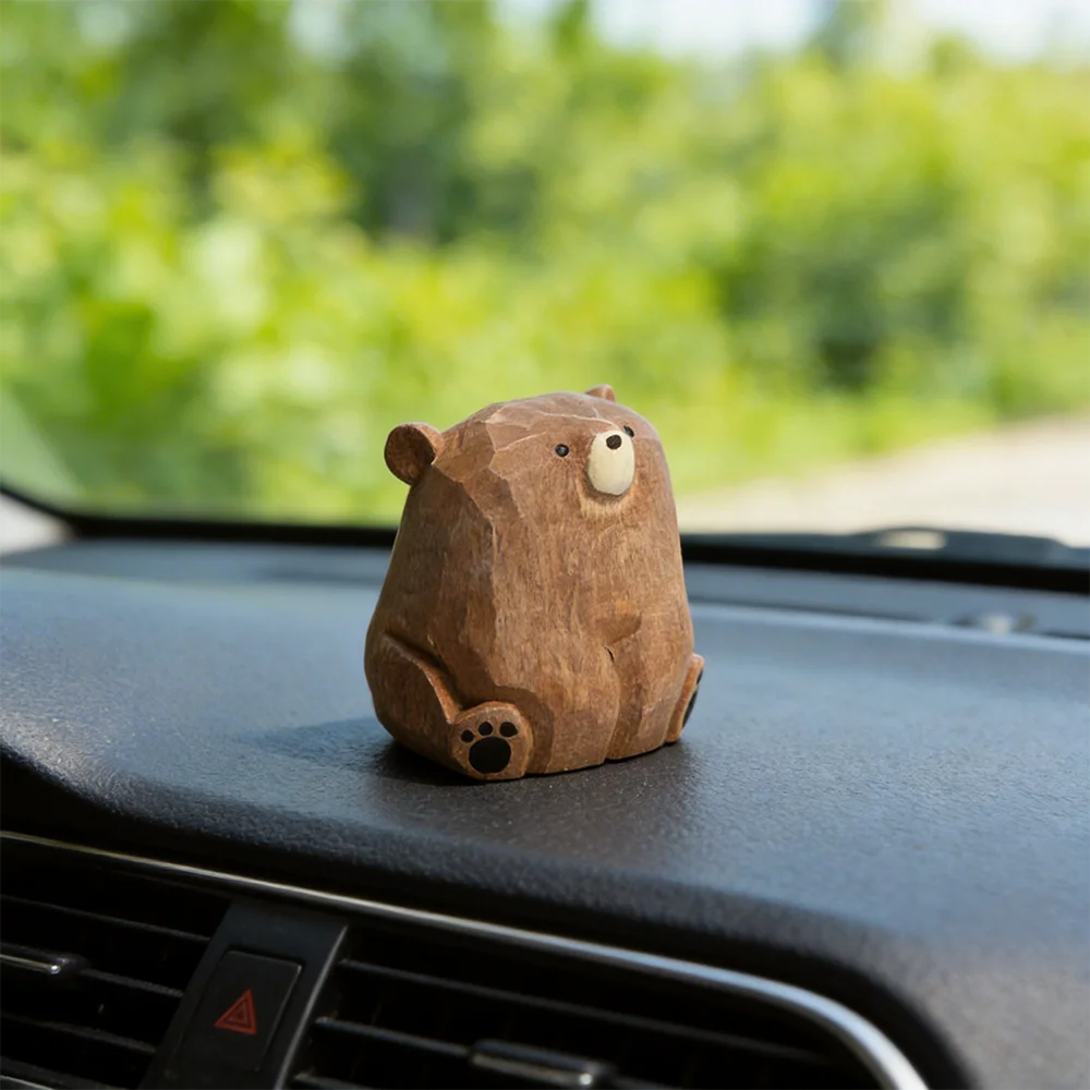 Handcrafted Solid Wood Bear Ornament - Nordic Style Animal Figurine