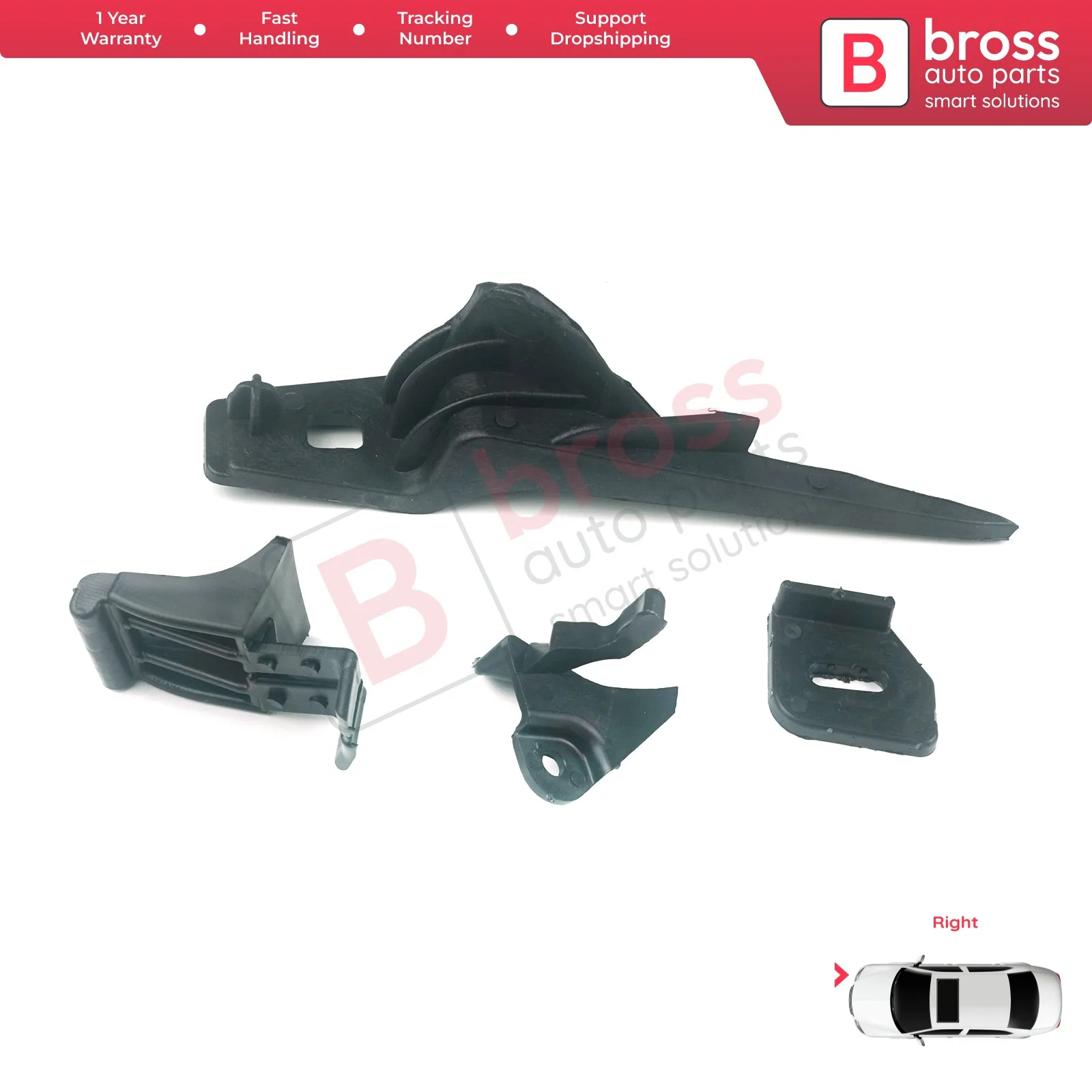 

Bross BHL557 Headlight Headlamp Housing Support Repair Bracket Mount Clips Tabs Set D2BZ13008J Right for Ford Fiesta 2014-2019