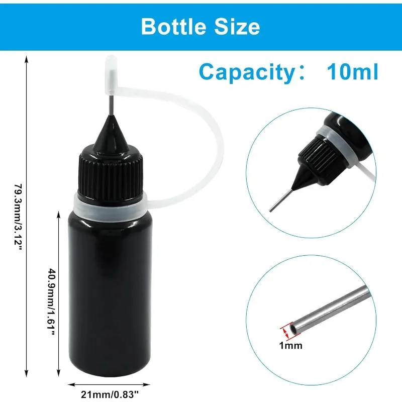 DIY Quilling Tool Empty Needle Tip Glue Bottle Black Cap Liquid Dropper Containers Silicone Rings Crafting