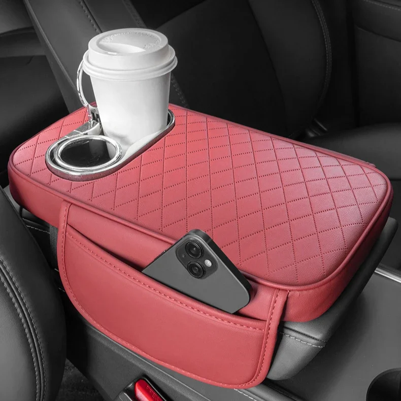 Housse D'accoudoir Auto En Cuir Souple 4-en-1 Avec Rangements - Gris Clair - 21x32x7 Cm