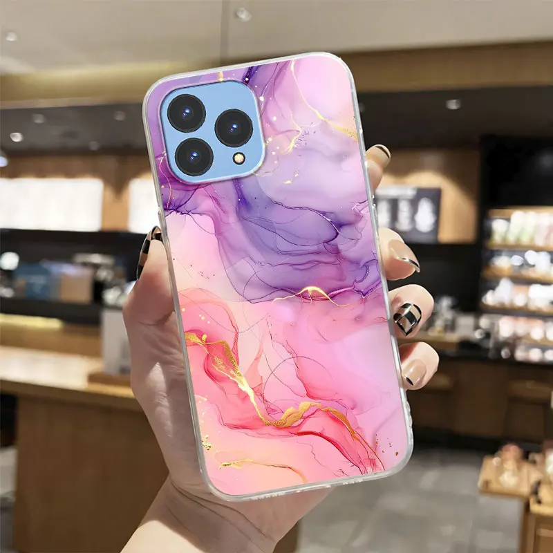 Luxury Transparent Shockproof Silicone Phone Case with Marble Flower Design