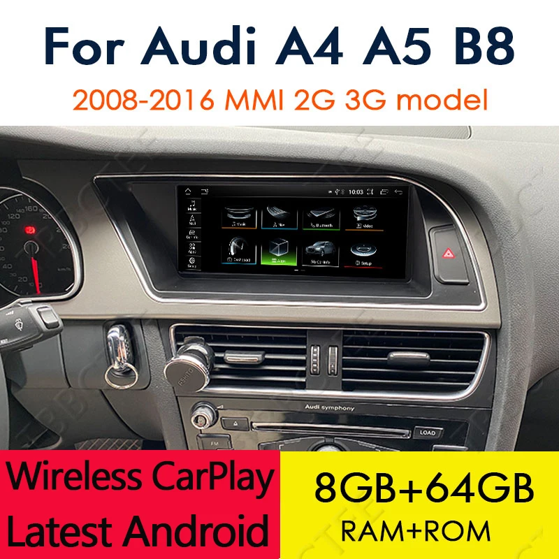 Android 10 Wireless Carplay 8+64gb For Audi A4 A5 B8 8k 20082016 Car