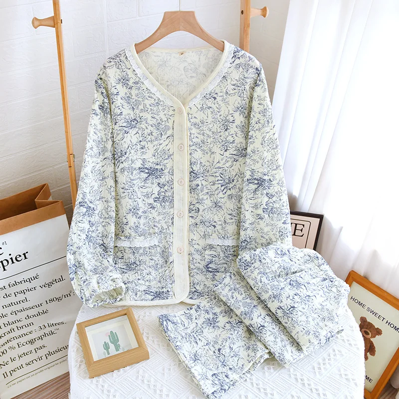 

Пижама в старинном стиле для женщин весна-лето тонкий бамбуковый хлопок китайский стиль ханьфу с длинным рукавом домашняя одежда