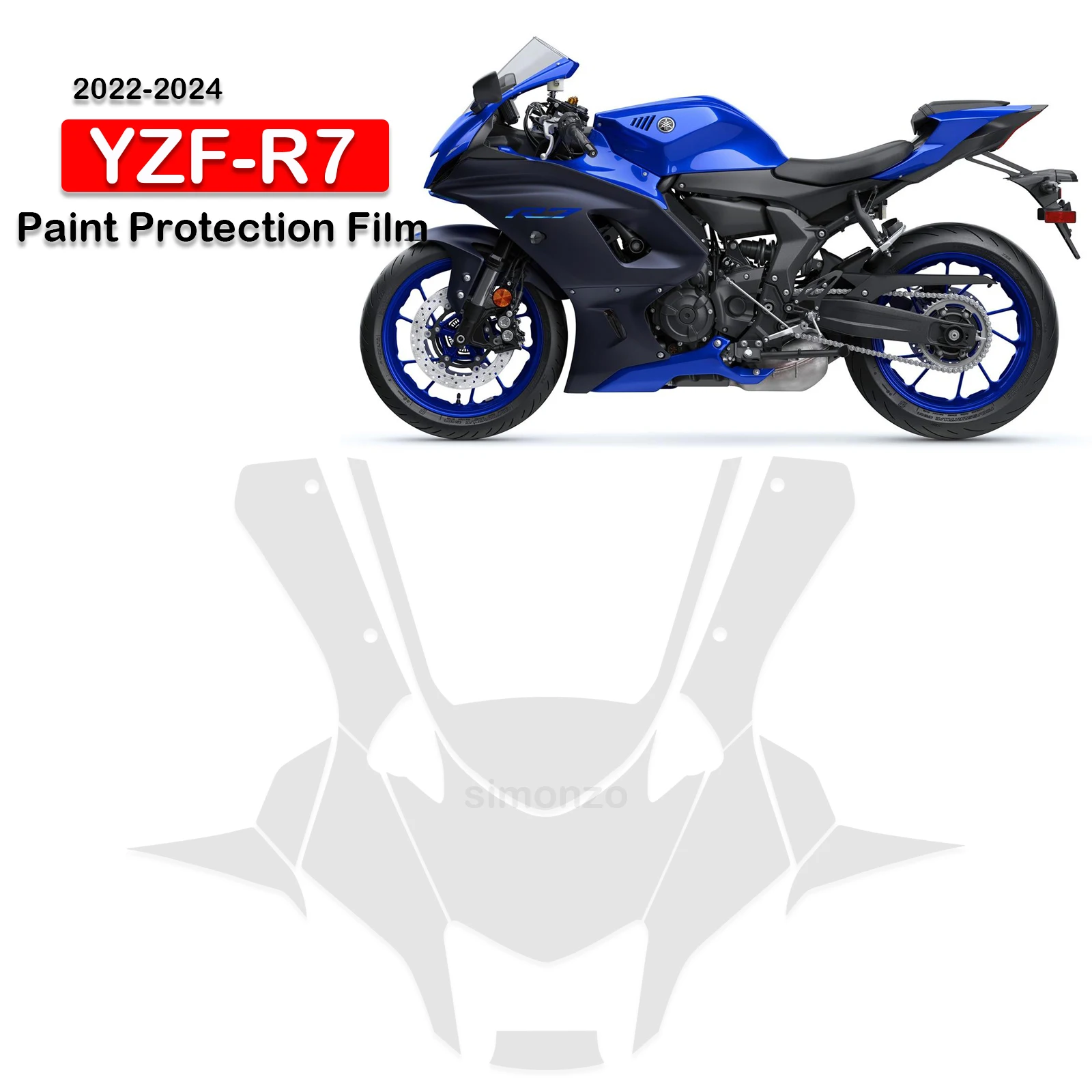 For YAMAHA R7 PPF Windshield Protector TPU Fits YZF R7 Paint Protection Film Fairing Protection Complete Paint Kit 2022-2024