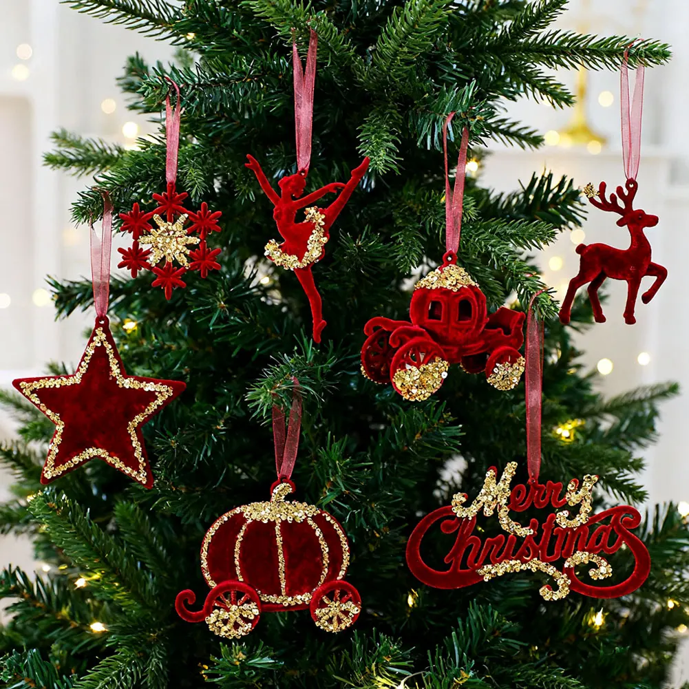 1pcs Hanging Red Velvet Flocked Bell Ornament Garland Bow Christmas Tree Mantel Door Holiday Party Home Decorations