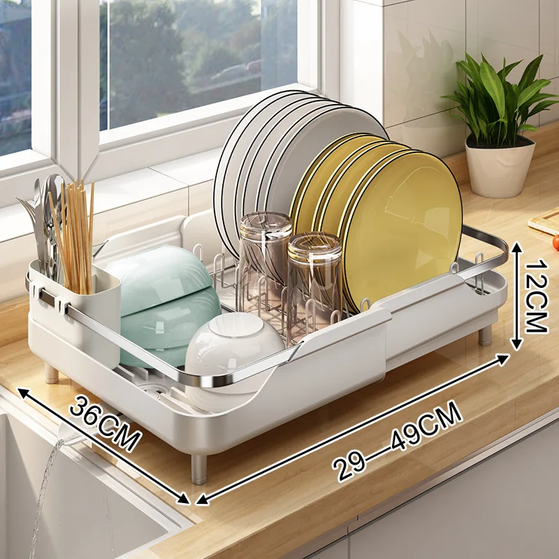 Stainless Steel Dish Drying Rack Adjustable Kitchen Plates Organizer with  Drainboard Over Sink Countertop Cutlery Storage Holder - AliExpress