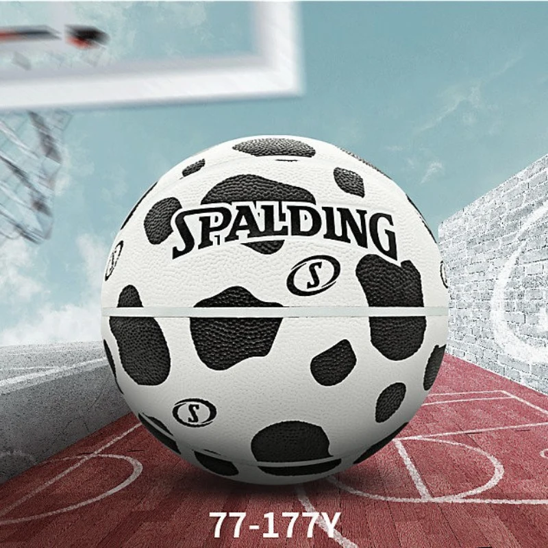 Spalding Spotted Dog Print Black And White Basketball Pu Wear