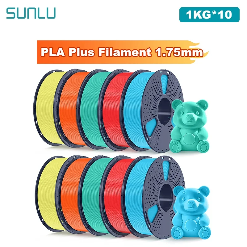Filamento de impresora 3D SUNLU 10KG PLA Plus/transparente 1,75mm 1000g carrete (2,2 libras) filamento de nudos ordenado se adapta a la mayoría de las impresoras FDM