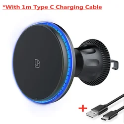Magnetic RGB Wireless Car Charger with Fast Charging Station and Phone Holder Stand (LED With Cable)