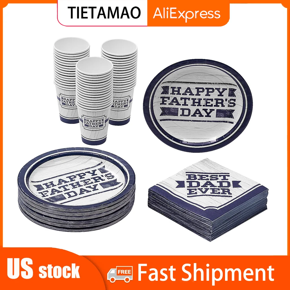 

144 Pc. Father’s Day Best Dad Party Tableware Kit for 48 Guests Dinnerware Set Dishes and Plates Sets Fast Delivery from USA