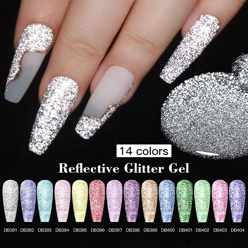 Mtssii Reflective Glitter Gel Pink Sparkling Sequins Gel Nail Polish Soak Off UV Nail Gel Semi-permanent Nail Art Decoration