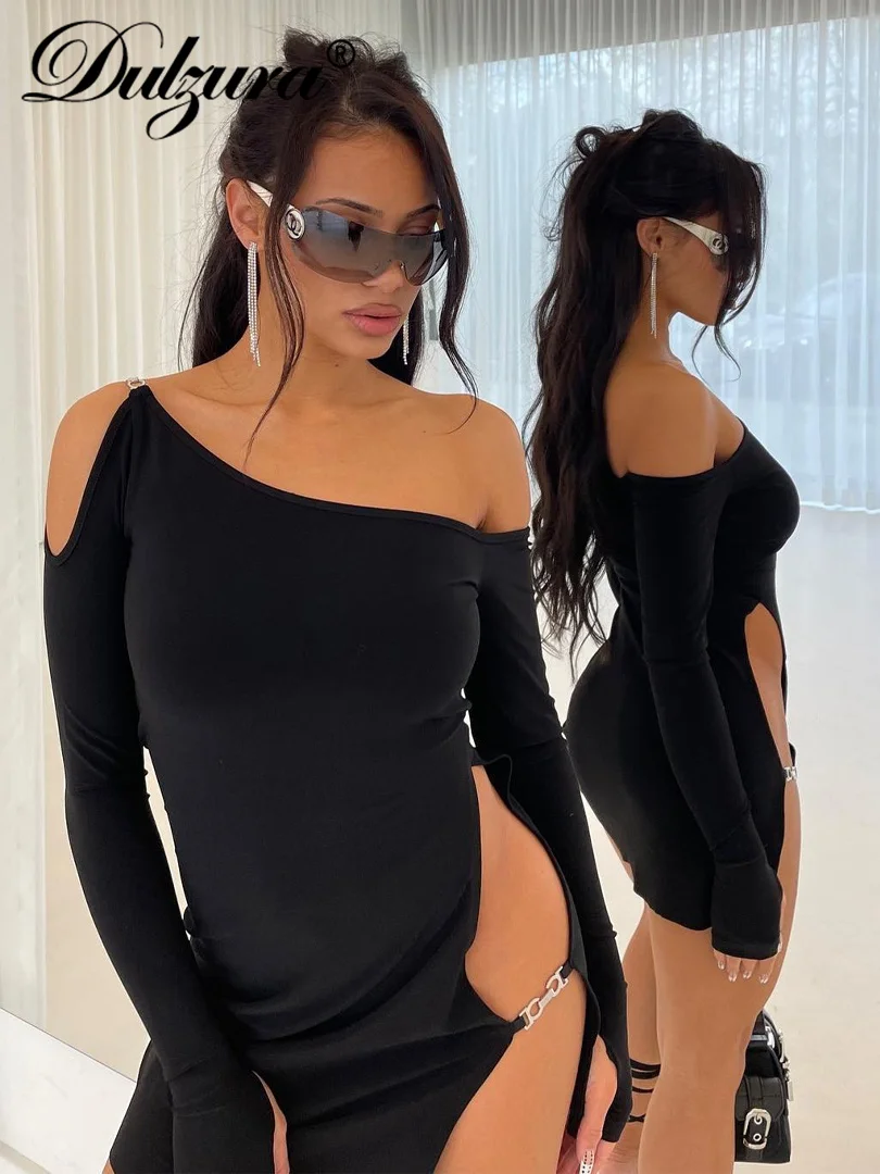 

Dulzura Sexy Y2K Clothes One Shoulder Long Sleeve Backless Side Slit Bodycon Mini Dresses For Women Club Birthday Party Outfits