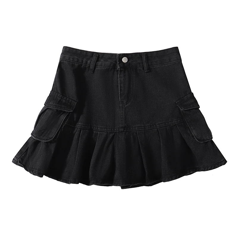 Women's Black Pocket Denim Skirt Dress