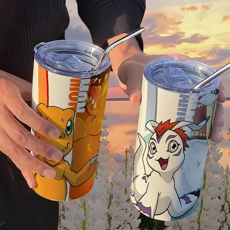

Digimon Приключения пара кофейных чашек искусственная мультяшная изоляция соломенная чашка Kawaii портативная Студенческая чашка для воды подарок на день рождения