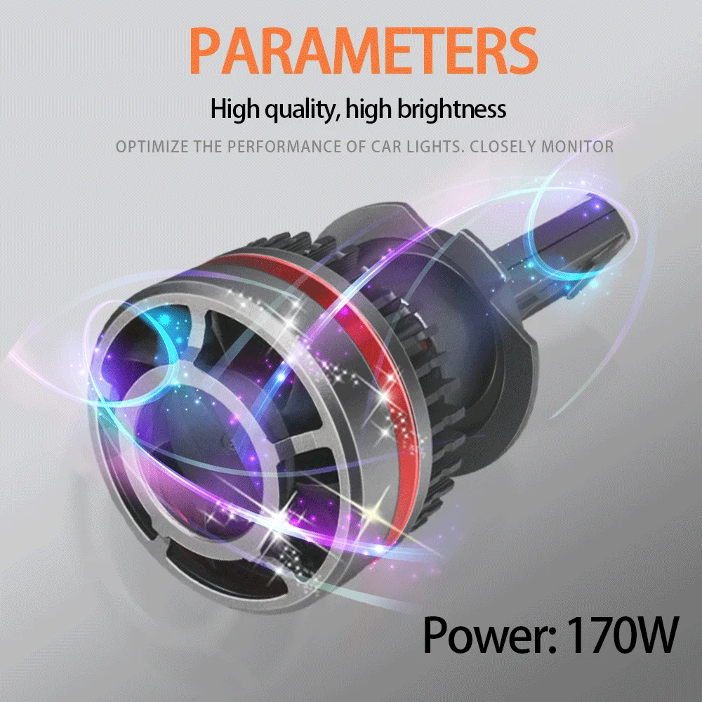 2PCS T10 Headlight 35000LM 170W H7 LED H4 Focus Canbus CSP