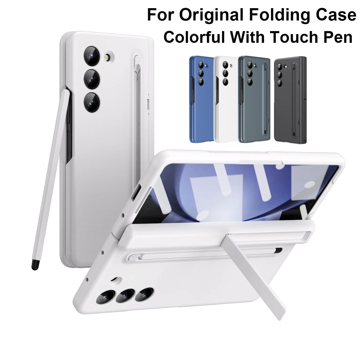 

360 Full Protection Hinge Case For Samsung Galaxy Z Fold 5 4 3 Tempered Glass Film Original With Touch Pen Folding Cover holder