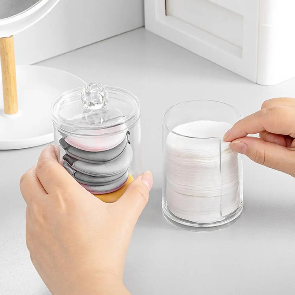Transparent Storage Box Cotton Swab Organizer With Wooden Lid Large Capacity Dustproof Floss Picks Cotton Balls Holder Bathroom