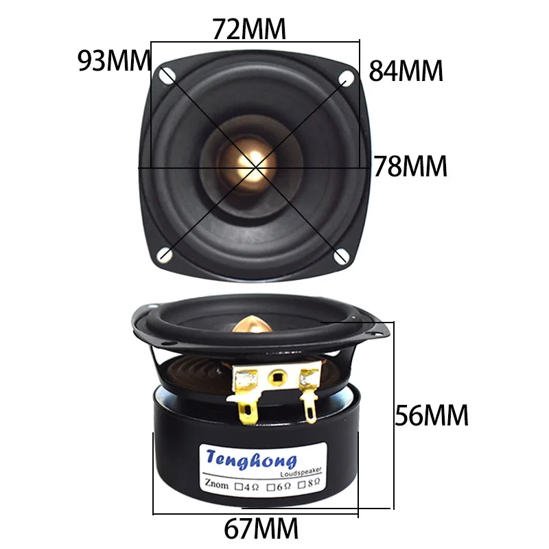 Tenghong 1pcs 3 Inch Full Range Speakers 4Ohm 8Ohm 15W Treble Mediant Bass Fever Speaker HIFI Music For Home Theater Speaker DIY