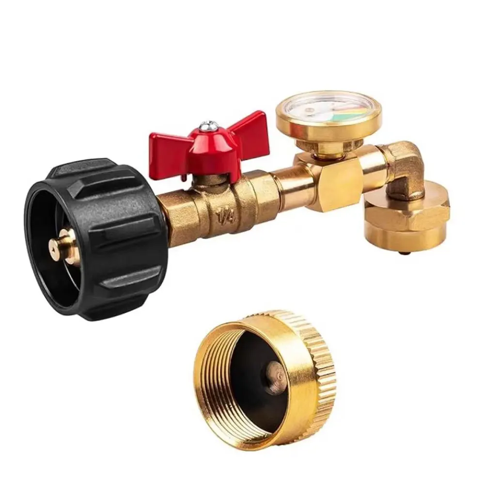 QCC1 Propane Refill Elbow Adapter with Valve and Gauge Propane Refill Pressure Adapter for 1 LB Tank To Be Refilled