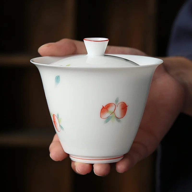 

Фарфоровая Ручная роспись тюрен долговечность персик Gaiwan чай белый фарфор чайная чашка Gaiwan чайная чашка один домашний чайный набор
