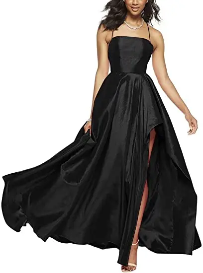 

Women's Long Taffeta Halter Prom Dresses with Pockets