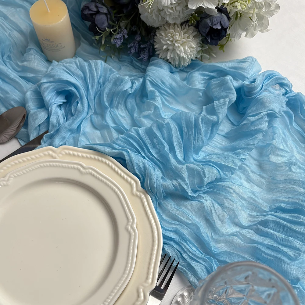 Wrinkle Gauze Table Runner Cheesecloth Semi-Sheer Table Setting Dining Wedding Party Christmas House Banquets Arches Decor