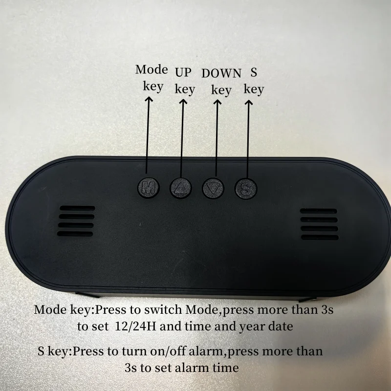 Description Picture 3 of itemDigital Alarm Clock TEMP Date Week 2 Alarms Night Mode Snooze 12/24H Anti-disturb Voice Control Rechargeable LED Mirror Clock