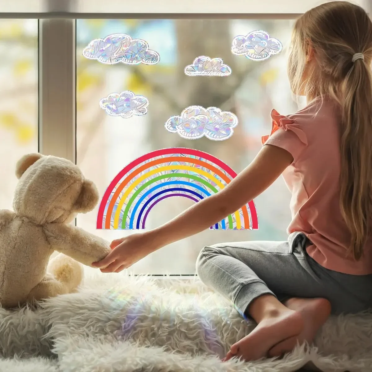 Wall Stickers Window Stickers Rainbow Clouds Sunlight Refraction Dazzling Glass Display Windows Home Decoration