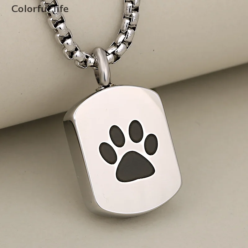 Pet Paw Stainless Steel Memorial Urn Pendants Dog Cat Ashes Holder Cremation Necklace Memorial Jewelry Pet Pendants